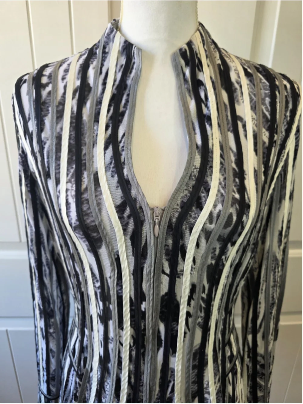 Obstinee by IKO Mesh Zip Front Animal Print Jacket Black Gray White Size 12